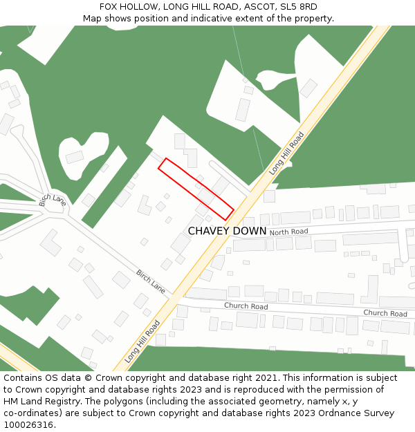 FOX HOLLOW, LONG HILL ROAD, ASCOT, SL5 8RD: Location map and indicative extent of plot