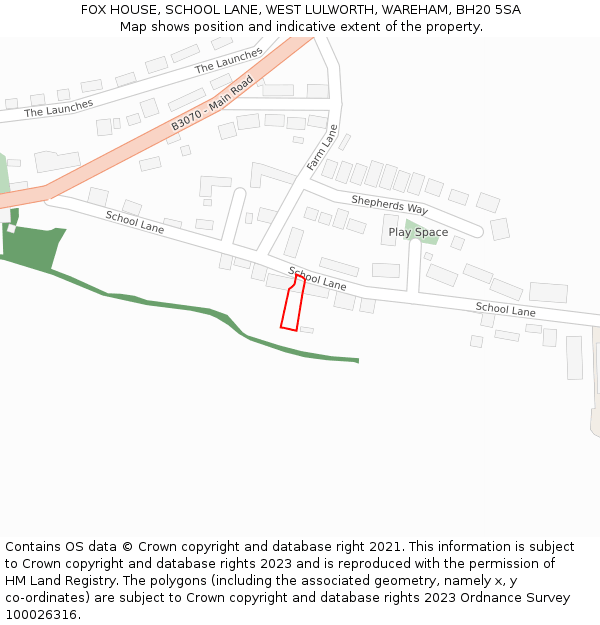 FOX HOUSE, SCHOOL LANE, WEST LULWORTH, WAREHAM, BH20 5SA: Location map and indicative extent of plot