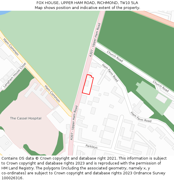 FOX HOUSE, UPPER HAM ROAD, RICHMOND, TW10 5LA: Location map and indicative extent of plot