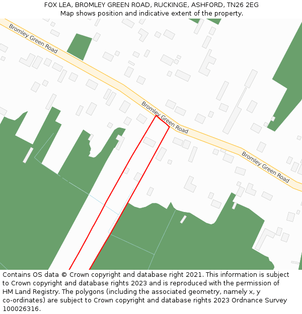 FOX LEA, BROMLEY GREEN ROAD, RUCKINGE, ASHFORD, TN26 2EG: Location map and indicative extent of plot