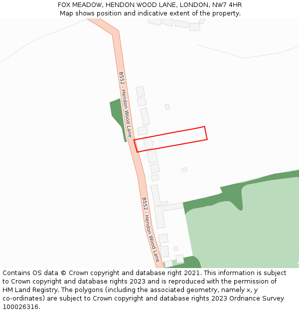 FOX MEADOW, HENDON WOOD LANE, LONDON, NW7 4HR: Location map and indicative extent of plot
