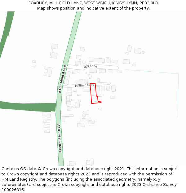 FOXBURY, MILL FIELD LANE, WEST WINCH, KING'S LYNN, PE33 0LR: Location map and indicative extent of plot