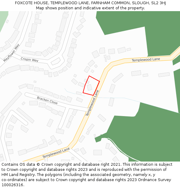 FOXCOTE HOUSE, TEMPLEWOOD LANE, FARNHAM COMMON, SLOUGH, SL2 3HJ: Location map and indicative extent of plot