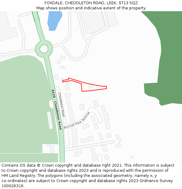 FOXDALE, CHEDDLETON ROAD, LEEK, ST13 5QZ: Location map and indicative extent of plot