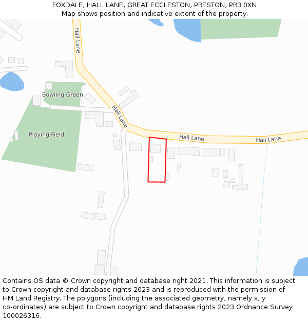 FOXDALE, HALL LANE, GREAT ECCLESTON, PRESTON, PR3 0XN: Location map and indicative extent of plot