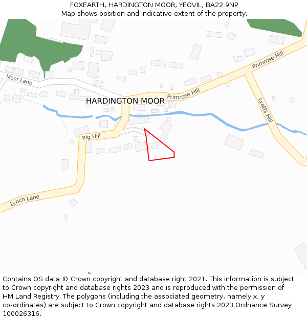 FOXEARTH, HARDINGTON MOOR, YEOVIL, BA22 9NP: Location map and indicative extent of plot