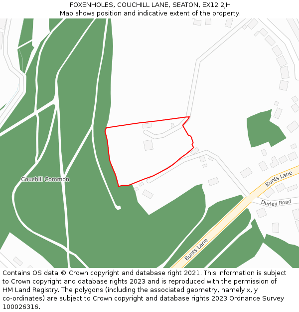FOXENHOLES, COUCHILL LANE, SEATON, EX12 2JH: Location map and indicative extent of plot