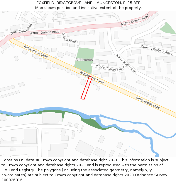 FOXFIELD, RIDGEGROVE LANE, LAUNCESTON, PL15 8EF: Location map and indicative extent of plot