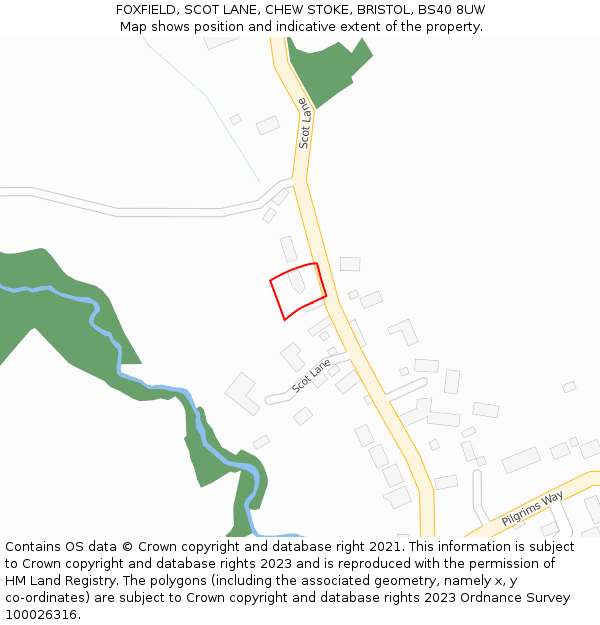 FOXFIELD, SCOT LANE, CHEW STOKE, BRISTOL, BS40 8UW: Location map and indicative extent of plot