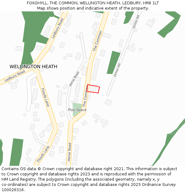 FOXGHYLL, THE COMMON, WELLINGTON HEATH, LEDBURY, HR8 1LT: Location map and indicative extent of plot