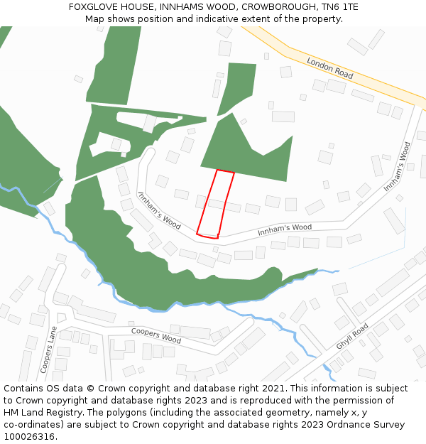 FOXGLOVE HOUSE, INNHAMS WOOD, CROWBOROUGH, TN6 1TE: Location map and indicative extent of plot