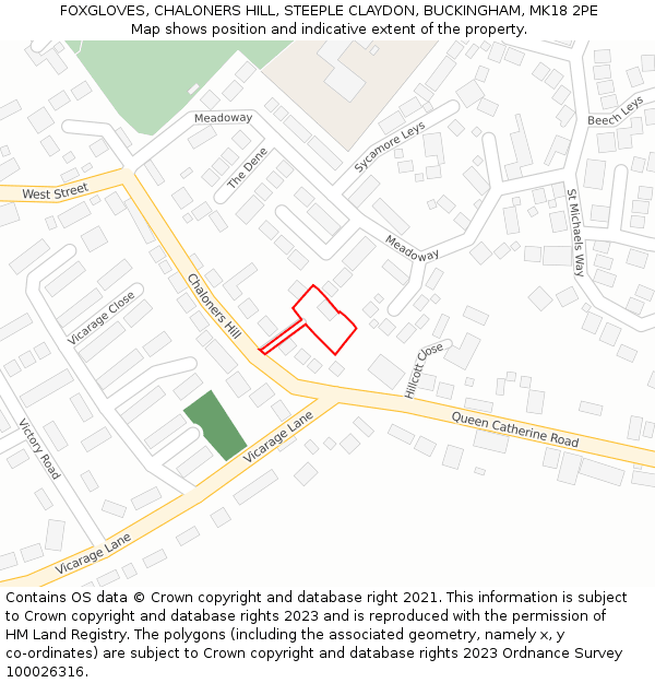 FOXGLOVES, CHALONERS HILL, STEEPLE CLAYDON, BUCKINGHAM, MK18 2PE: Location map and indicative extent of plot