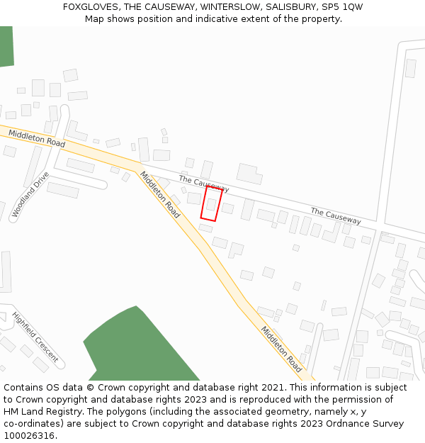 FOXGLOVES, THE CAUSEWAY, WINTERSLOW, SALISBURY, SP5 1QW: Location map and indicative extent of plot