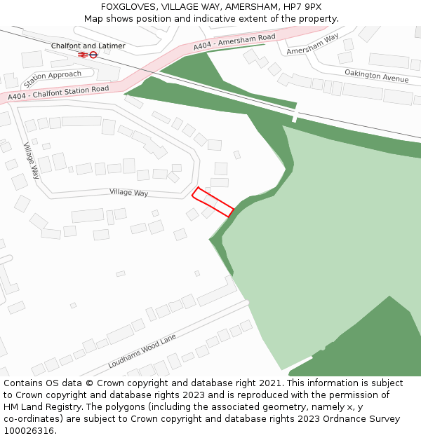 FOXGLOVES, VILLAGE WAY, AMERSHAM, HP7 9PX: Location map and indicative extent of plot