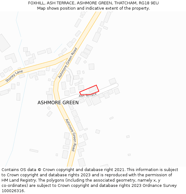 FOXHILL, ASH TERRACE, ASHMORE GREEN, THATCHAM, RG18 9EU: Location map and indicative extent of plot