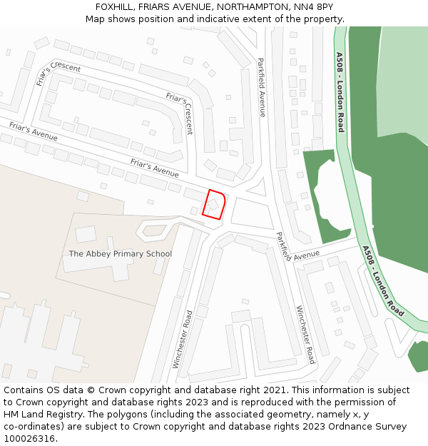 FOXHILL, FRIARS AVENUE, NORTHAMPTON, NN4 8PY: Location map and indicative extent of plot
