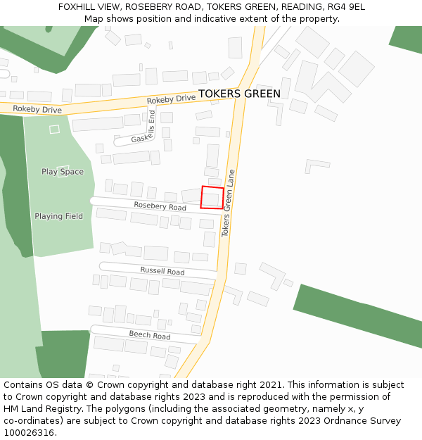FOXHILL VIEW, ROSEBERY ROAD, TOKERS GREEN, READING, RG4 9EL: Location map and indicative extent of plot