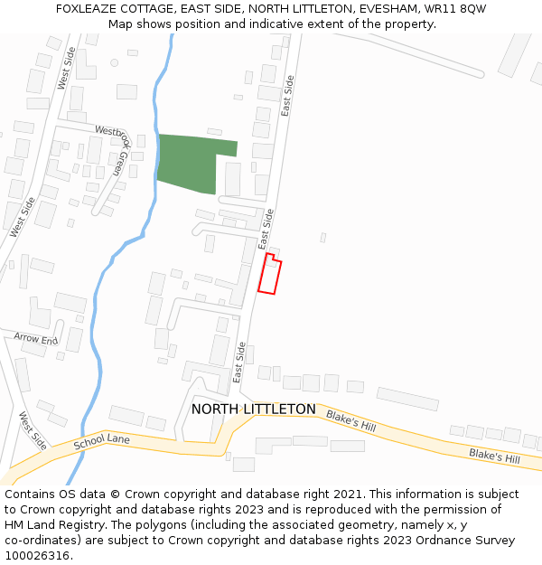 FOXLEAZE COTTAGE, EAST SIDE, NORTH LITTLETON, EVESHAM, WR11 8QW: Location map and indicative extent of plot