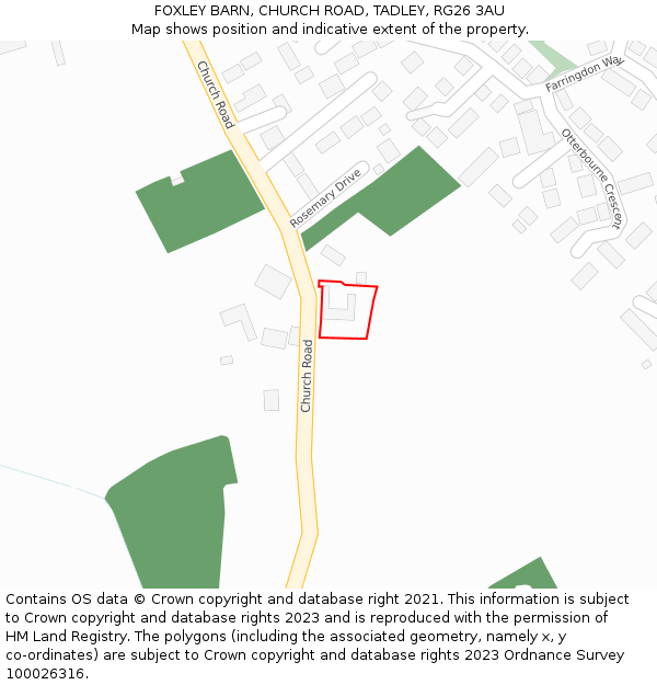 FOXLEY BARN, CHURCH ROAD, TADLEY, RG26 3AU: Location map and indicative extent of plot