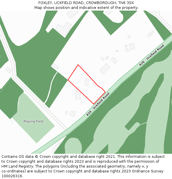 FOXLEY, UCKFIELD ROAD, CROWBOROUGH, TN6 3SX: Location map and indicative extent of plot