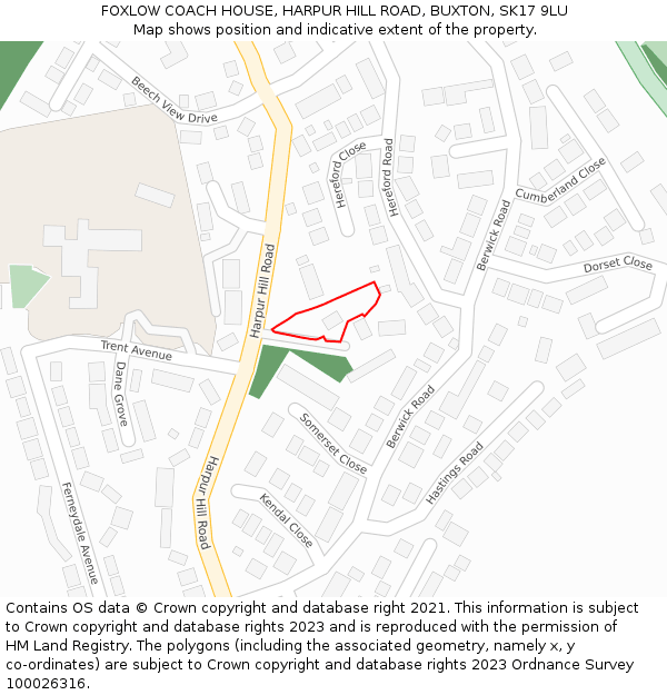 FOXLOW COACH HOUSE, HARPUR HILL ROAD, BUXTON, SK17 9LU: Location map and indicative extent of plot
