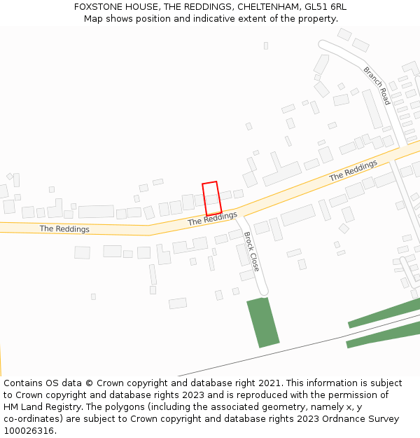 FOXSTONE HOUSE, THE REDDINGS, CHELTENHAM, GL51 6RL: Location map and indicative extent of plot