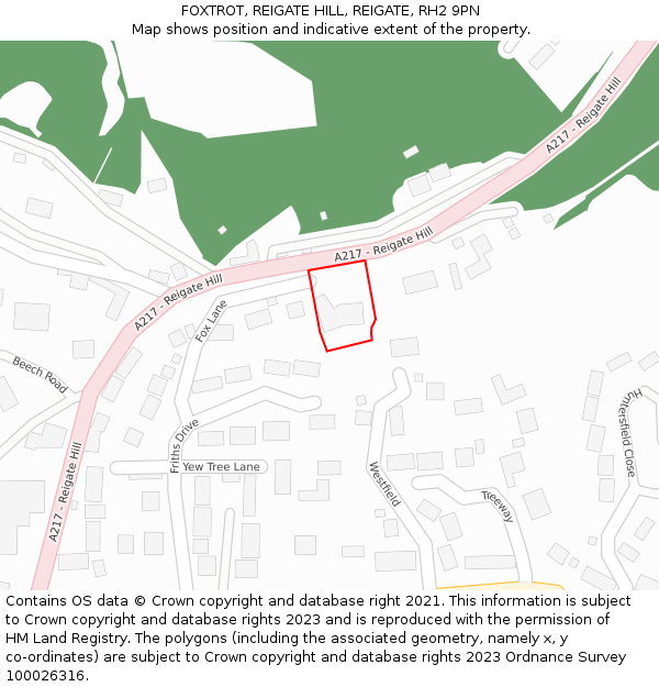 FOXTROT, REIGATE HILL, REIGATE, RH2 9PN: Location map and indicative extent of plot