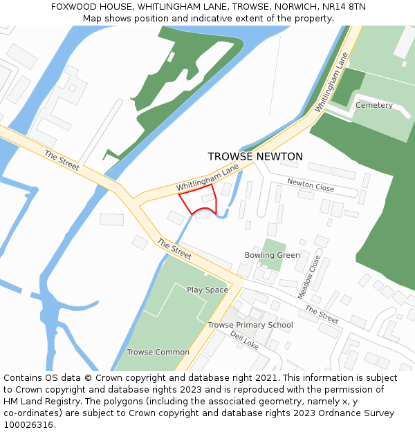 FOXWOOD HOUSE, WHITLINGHAM LANE, TROWSE, NORWICH, NR14 8TN: Location map and indicative extent of plot