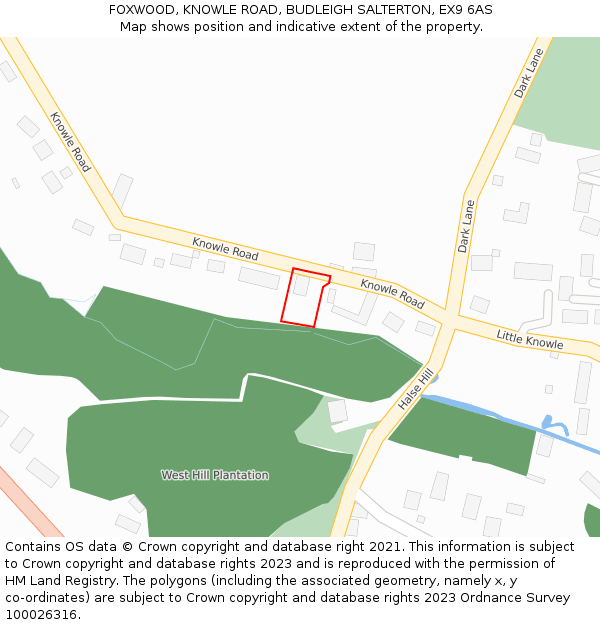 FOXWOOD, KNOWLE ROAD, BUDLEIGH SALTERTON, EX9 6AS: Location map and indicative extent of plot