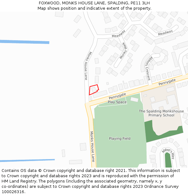 FOXWOOD, MONKS HOUSE LANE, SPALDING, PE11 3LH: Location map and indicative extent of plot