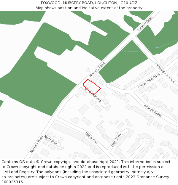 FOXWOOD, NURSERY ROAD, LOUGHTON, IG10 4DZ: Location map and indicative extent of plot
