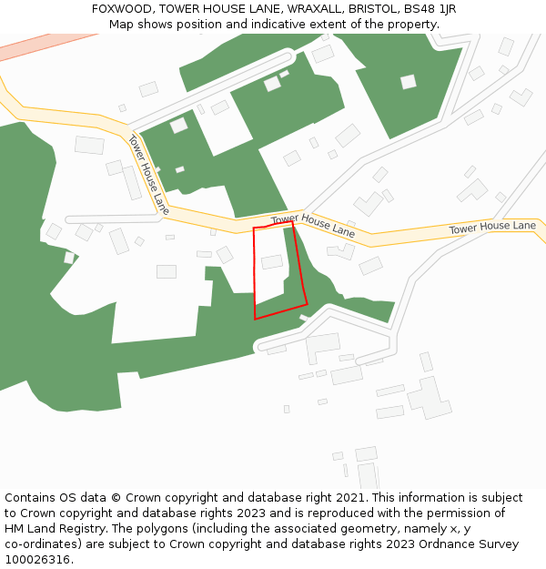 FOXWOOD, TOWER HOUSE LANE, WRAXALL, BRISTOL, BS48 1JR: Location map and indicative extent of plot