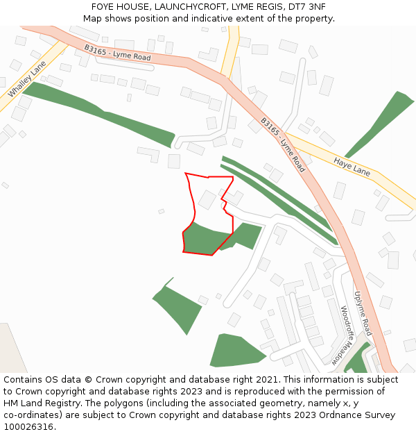 FOYE HOUSE, LAUNCHYCROFT, LYME REGIS, DT7 3NF: Location map and indicative extent of plot
