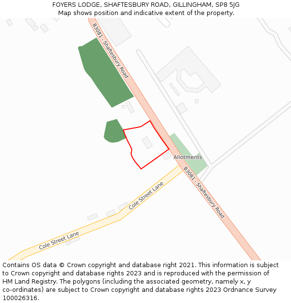 FOYERS LODGE, SHAFTESBURY ROAD, GILLINGHAM, SP8 5JG: Location map and indicative extent of plot