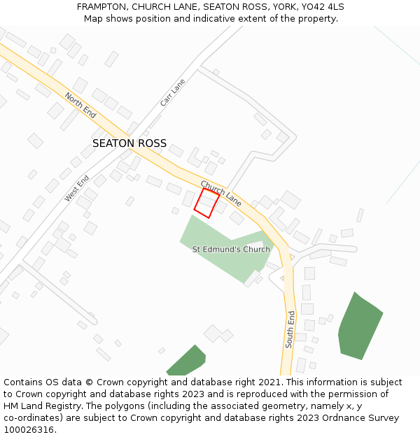 FRAMPTON, CHURCH LANE, SEATON ROSS, YORK, YO42 4LS: Location map and indicative extent of plot