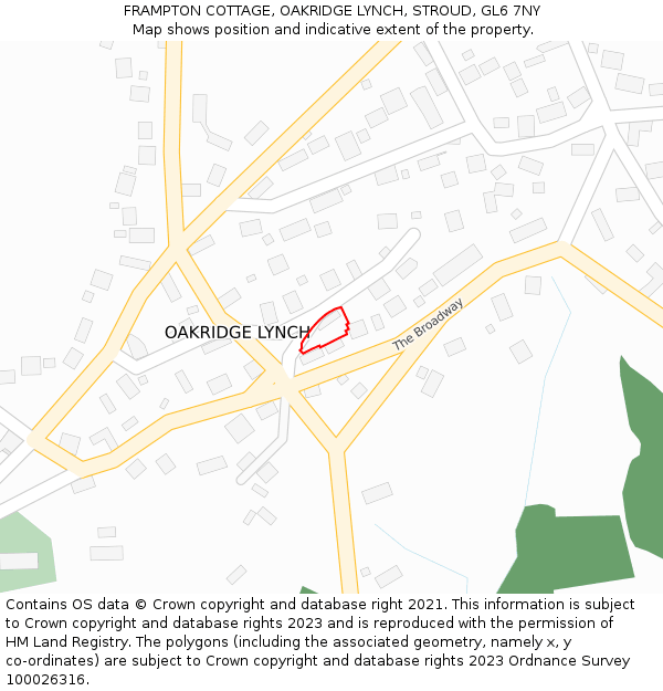 FRAMPTON COTTAGE, OAKRIDGE LYNCH, STROUD, GL6 7NY: Location map and indicative extent of plot