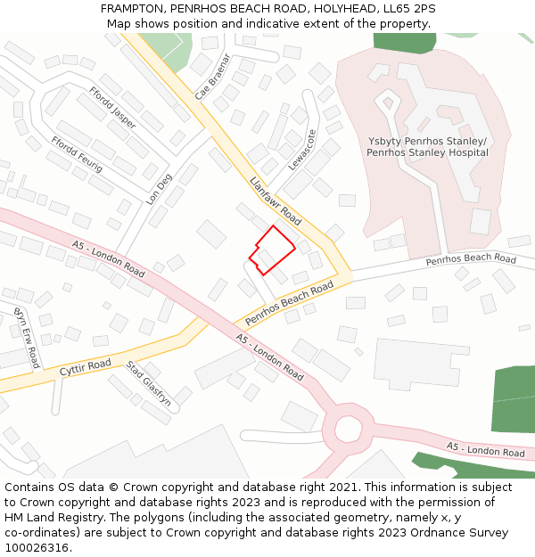 FRAMPTON, PENRHOS BEACH ROAD, HOLYHEAD, LL65 2PS: Location map and indicative extent of plot