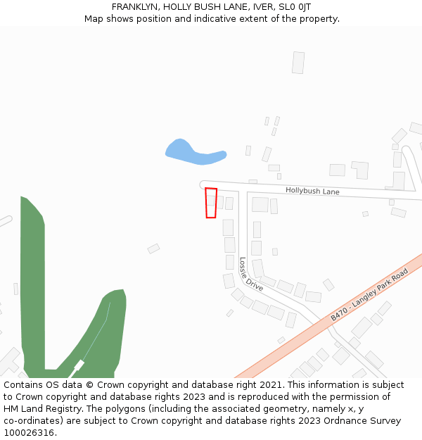 FRANKLYN, HOLLY BUSH LANE, IVER, SL0 0JT: Location map and indicative extent of plot