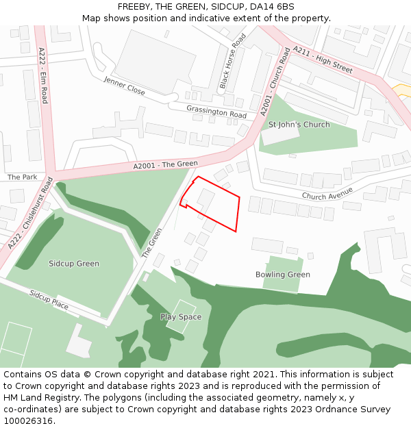 FREEBY, THE GREEN, SIDCUP, DA14 6BS: Location map and indicative extent of plot