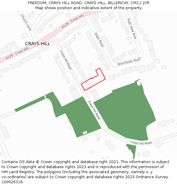 FREEDOM, CRAYS HILL ROAD, CRAYS HILL, BILLERICAY, CM11 2YR: Location map and indicative extent of plot