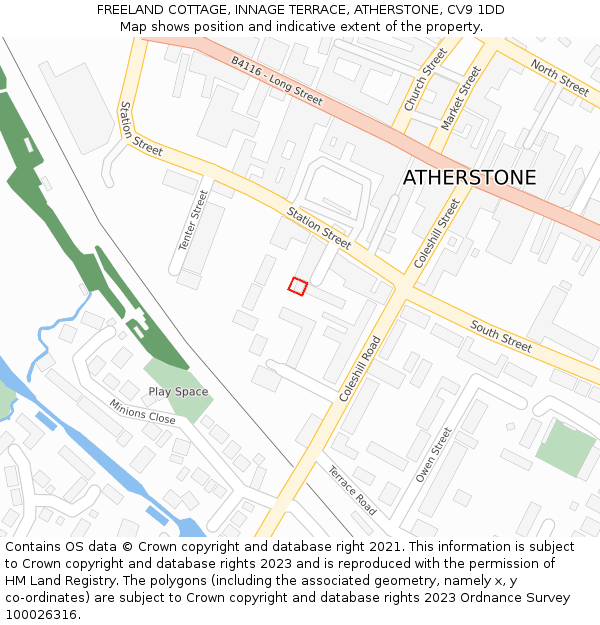 FREELAND COTTAGE, INNAGE TERRACE, ATHERSTONE, CV9 1DD: Location map and indicative extent of plot