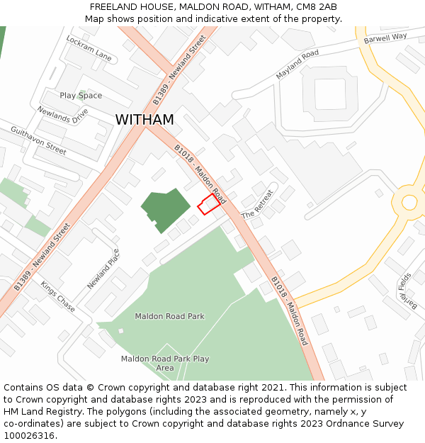 FREELAND HOUSE, MALDON ROAD, WITHAM, CM8 2AB: Location map and indicative extent of plot