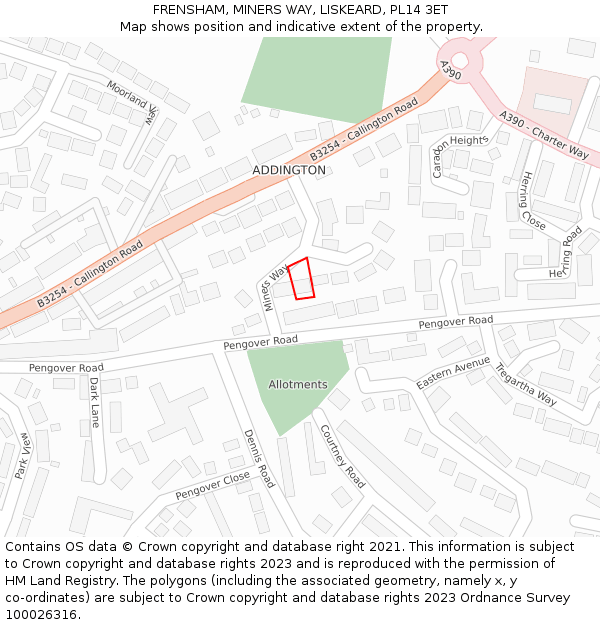 FRENSHAM, MINERS WAY, LISKEARD, PL14 3ET: Location map and indicative extent of plot