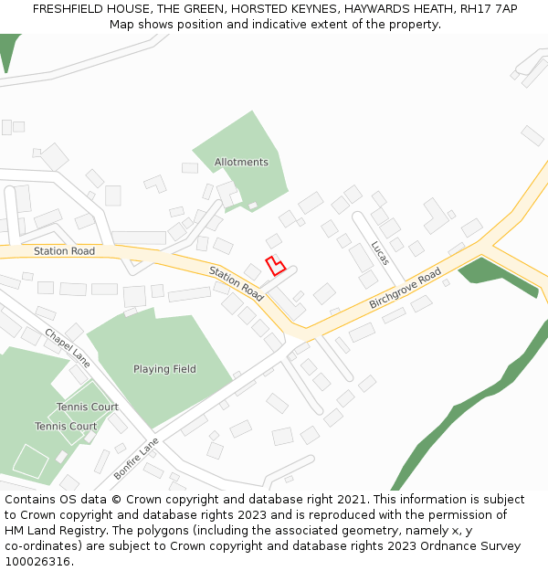 FRESHFIELD HOUSE, THE GREEN, HORSTED KEYNES, HAYWARDS HEATH, RH17 7AP: Location map and indicative extent of plot