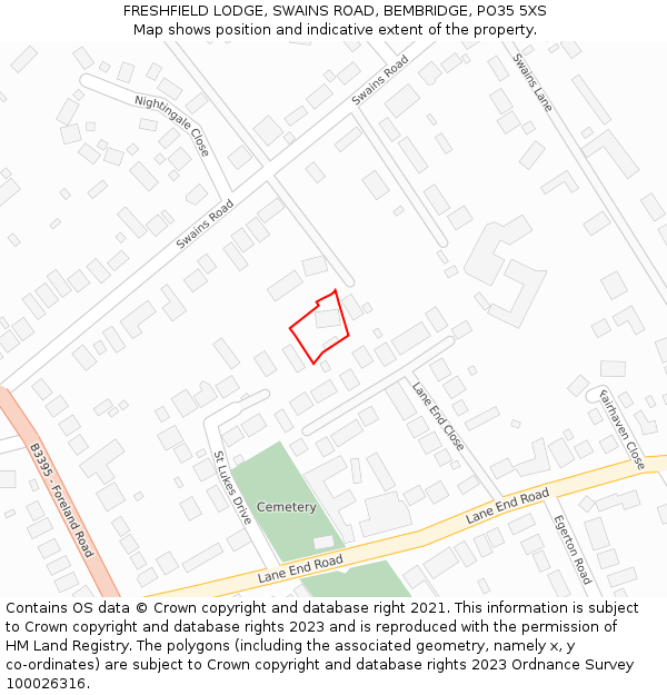 FRESHFIELD LODGE, SWAINS ROAD, BEMBRIDGE, PO35 5XS: Location map and indicative extent of plot
