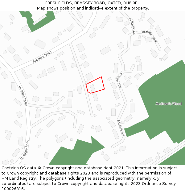 FRESHFIELDS, BRASSEY ROAD, OXTED, RH8 0EU: Location map and indicative extent of plot