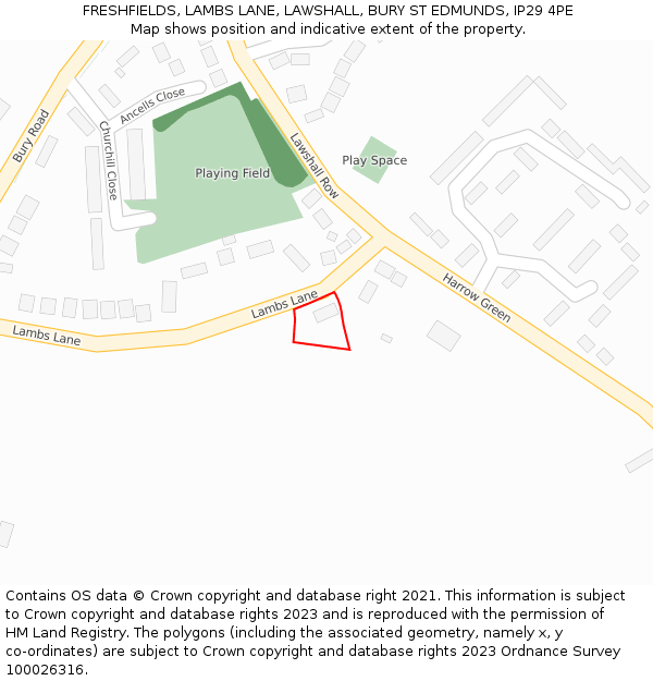 FRESHFIELDS, LAMBS LANE, LAWSHALL, BURY ST EDMUNDS, IP29 4PE: Location map and indicative extent of plot