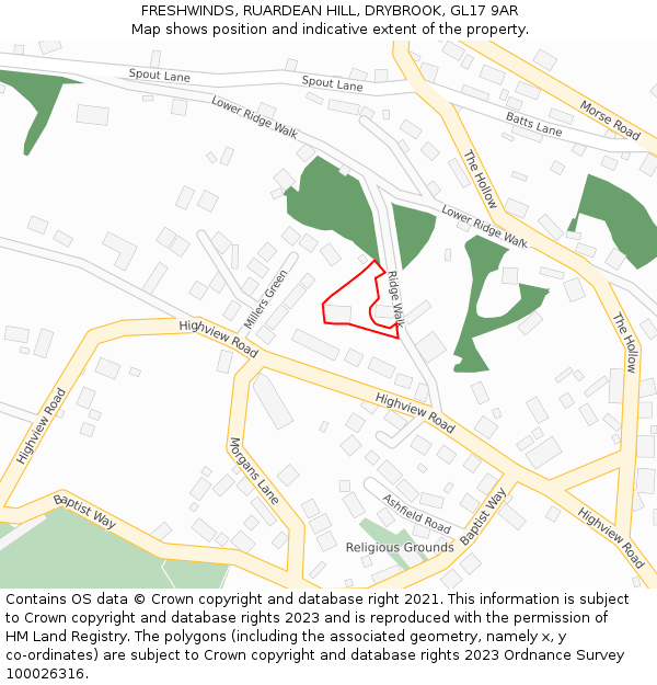 FRESHWINDS, RUARDEAN HILL, DRYBROOK, GL17 9AR: Location map and indicative extent of plot