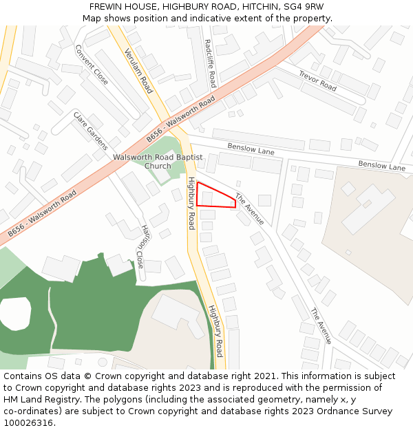 FREWIN HOUSE, HIGHBURY ROAD, HITCHIN, SG4 9RW: Location map and indicative extent of plot