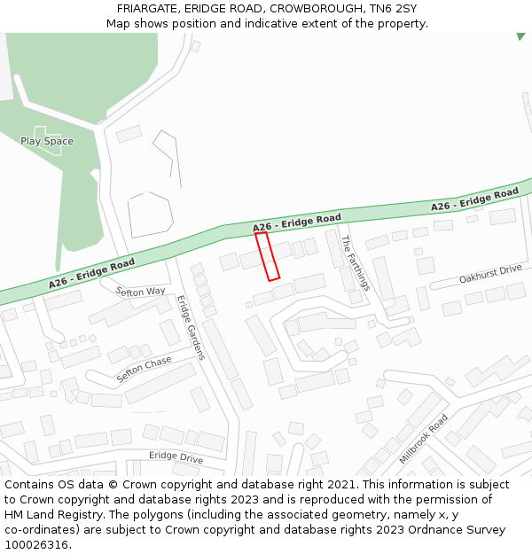 FRIARGATE, ERIDGE ROAD, CROWBOROUGH, TN6 2SY: Location map and indicative extent of plot